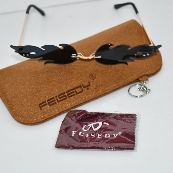 FEISEDY Fire Flame Sunglasses – Rimless Mirror Novelty Sunglasses BLACK #B2839 – - Picture 1 of 2